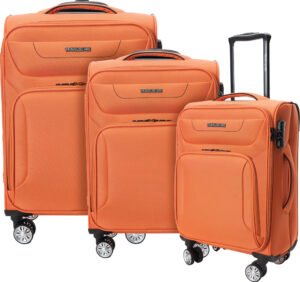 שלישיית מזוודות בצבע כתום (20,24,28) יוקרתיות TRAVEL & CARE